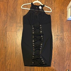 Elegant Black Lace-Up Dress